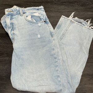 Abercrombie & Fitch Curve Love Mom High Rise Light Distressed Jeans